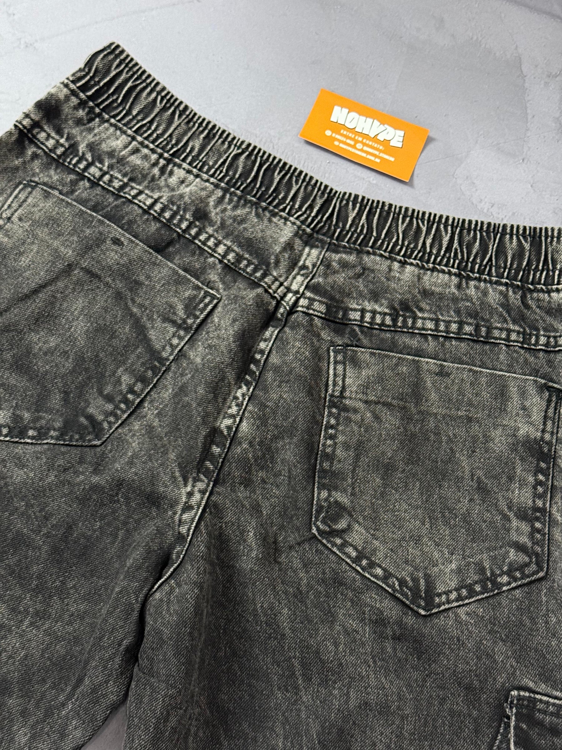 Calça Cargo Reta - Jeans Estonado