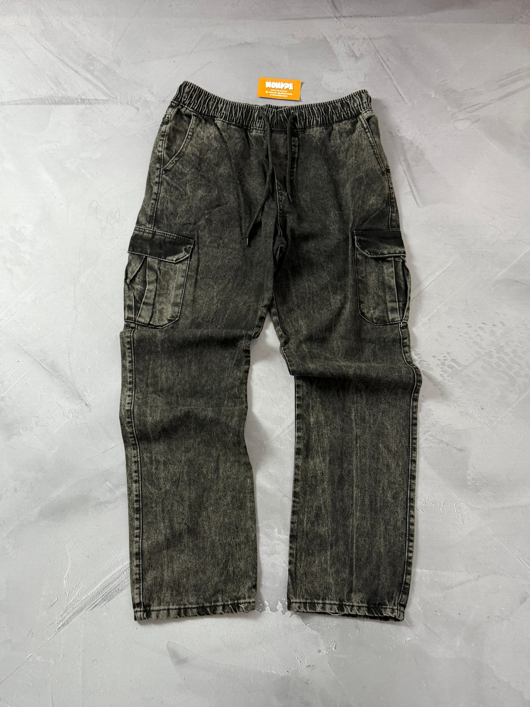 Calça Cargo Reta - Jeans Estonado