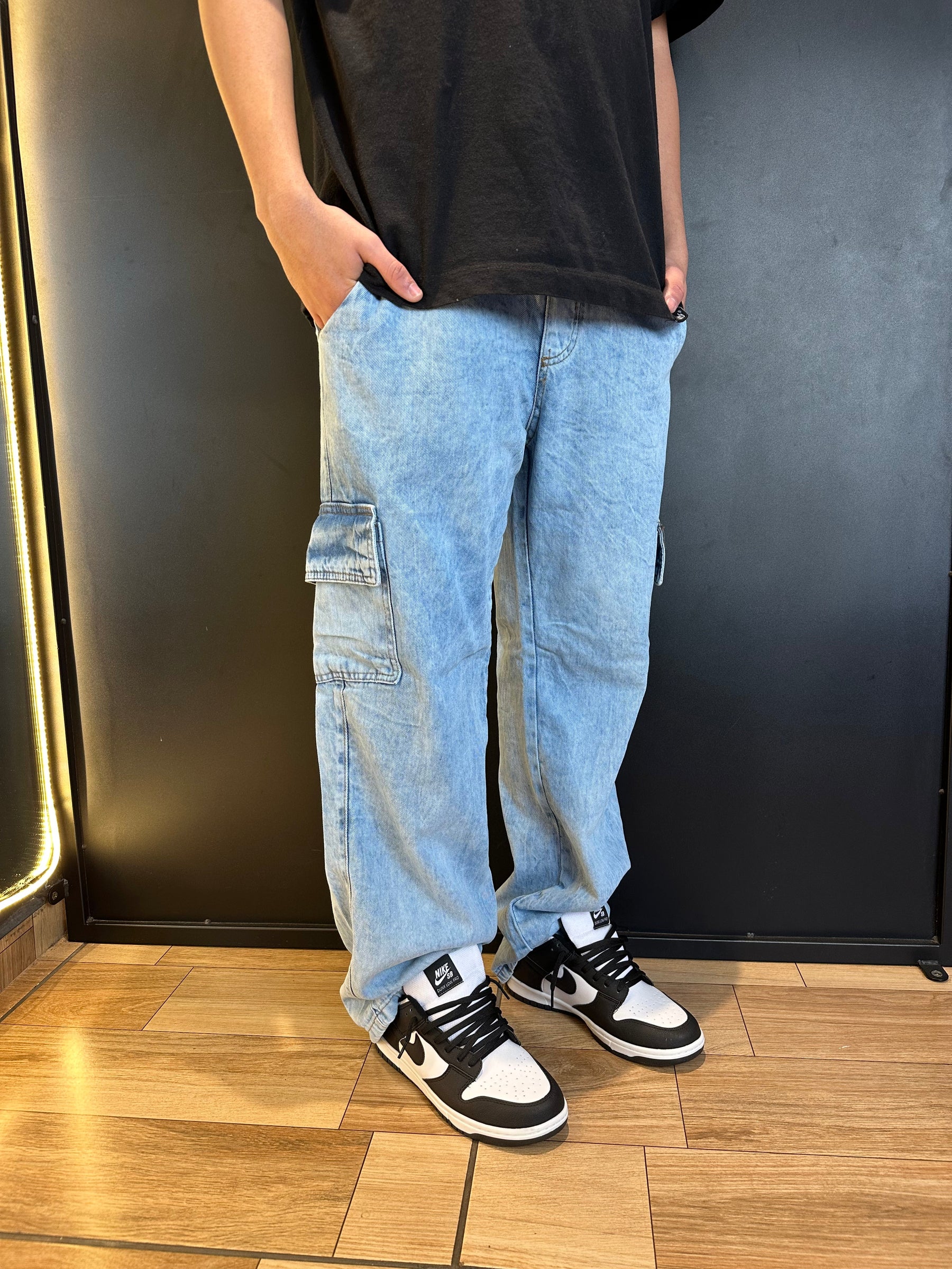Calça Cargo Reta - Jeans