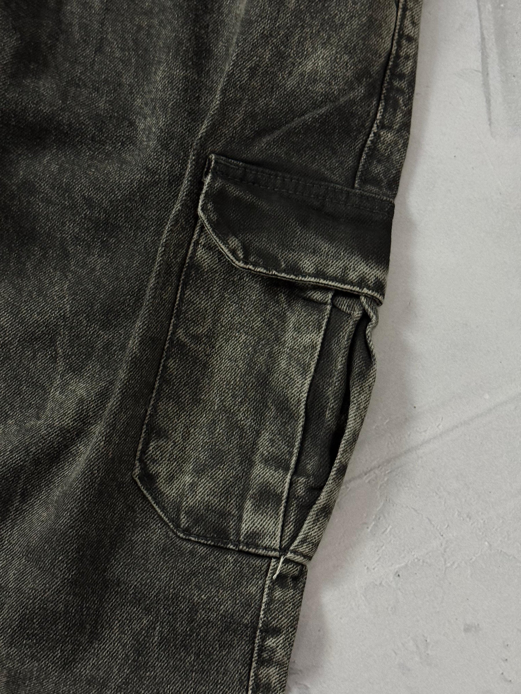 Calça Cargo Reta - Jeans Estonado