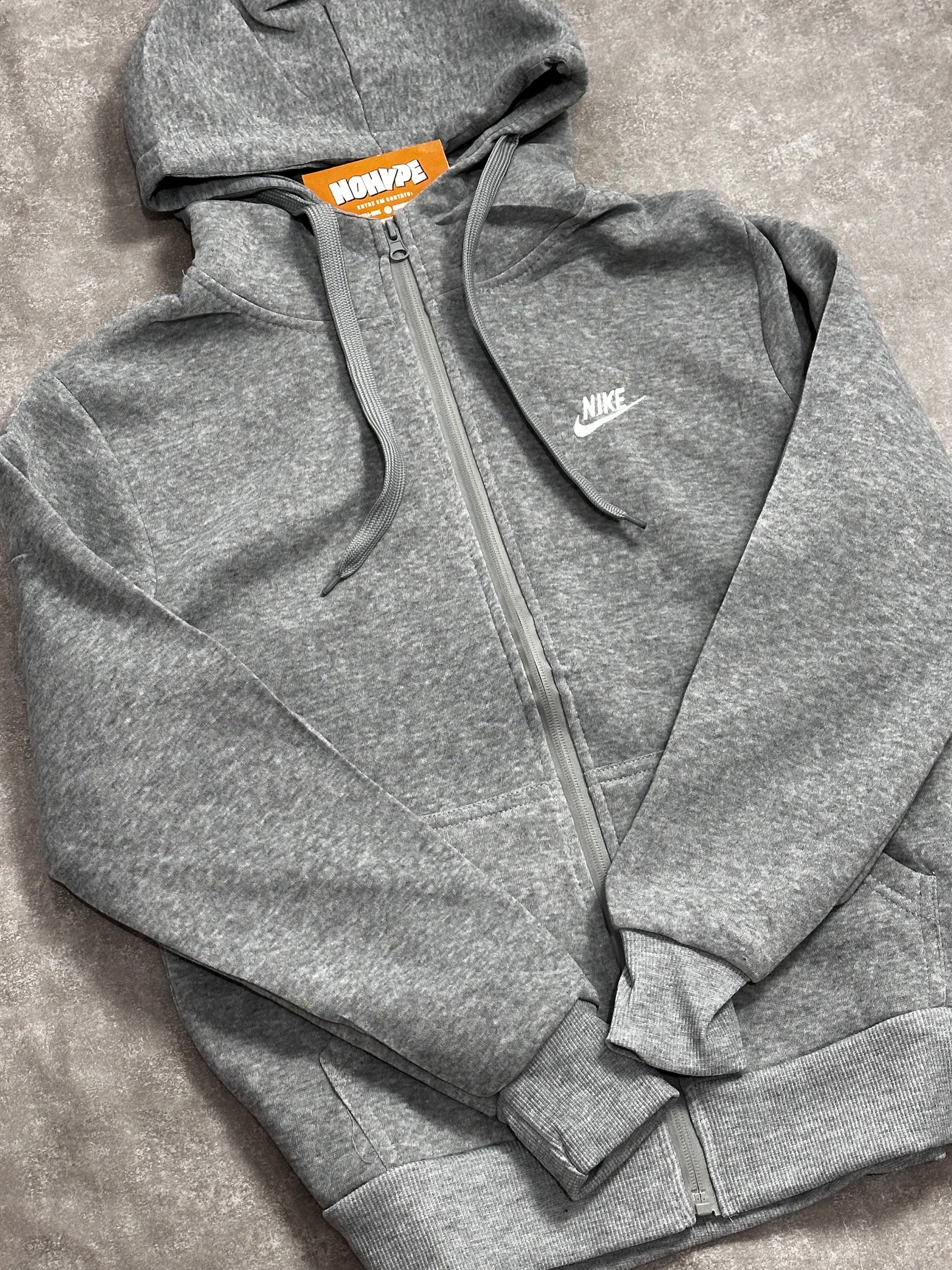 Moletom Feminino Nike Club C/Zíper - Cinza