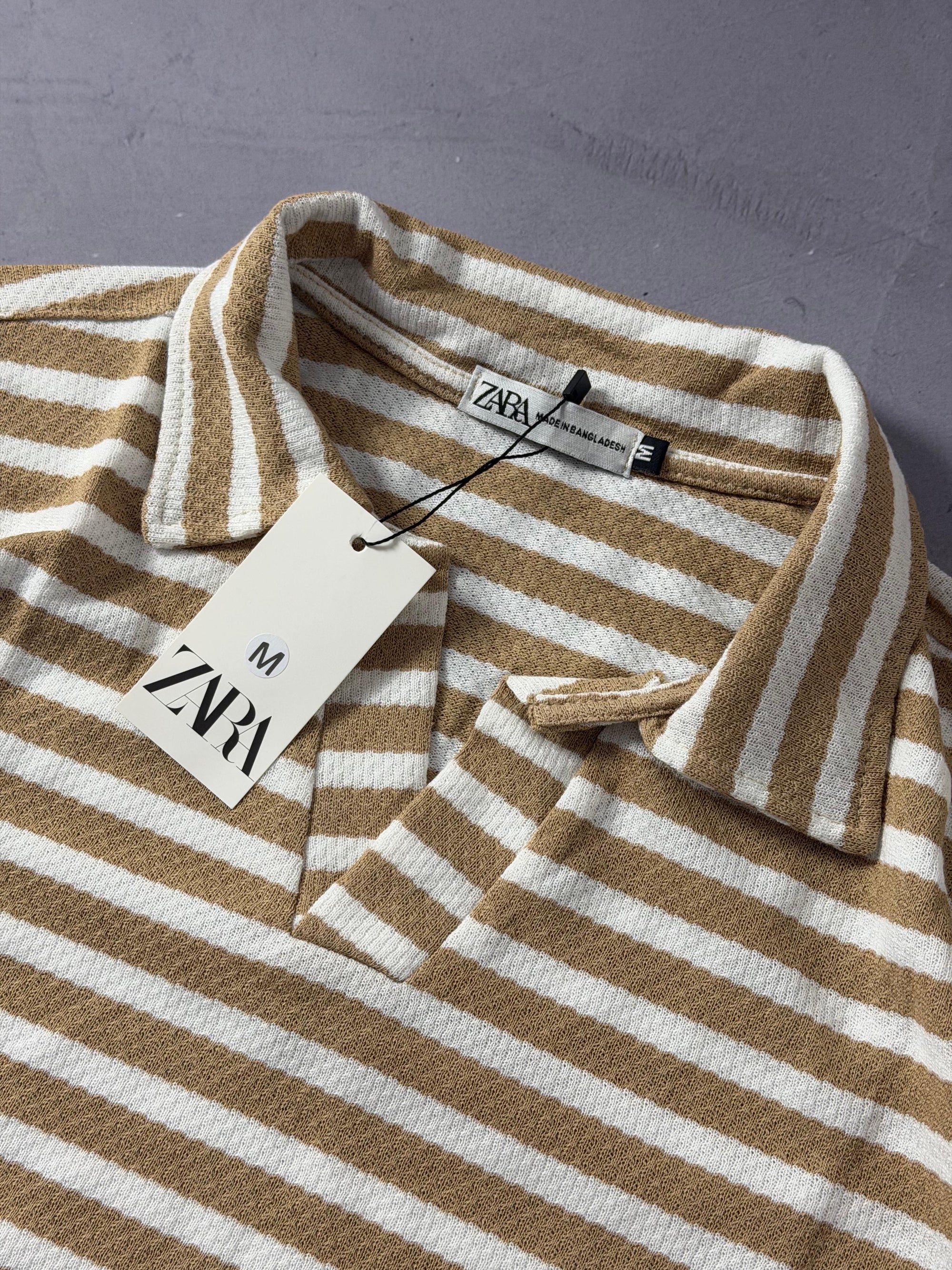 Polo Zara Tricô - Bege Listrada