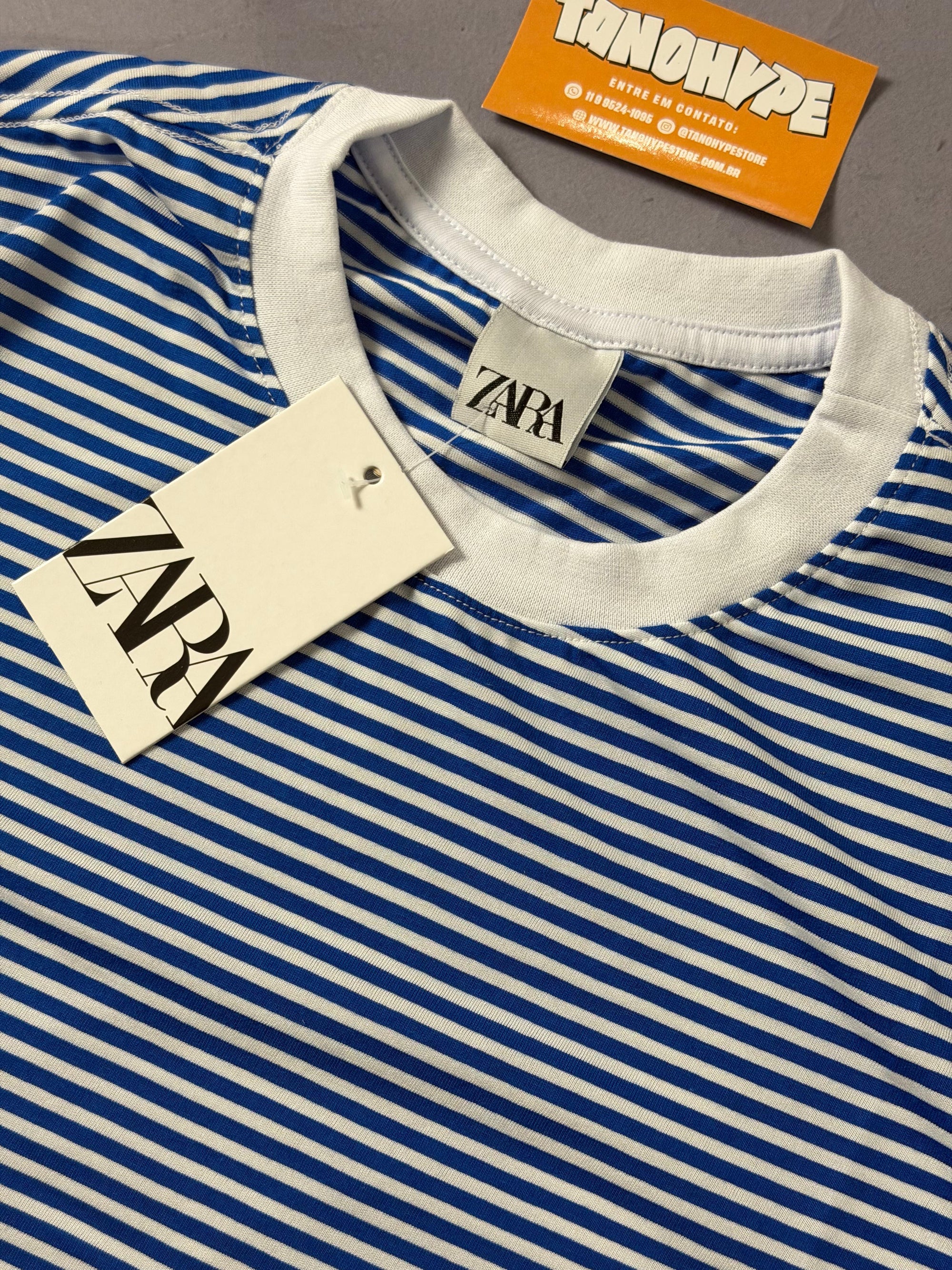 Camiseta Zara Listrada - Azul e Branco