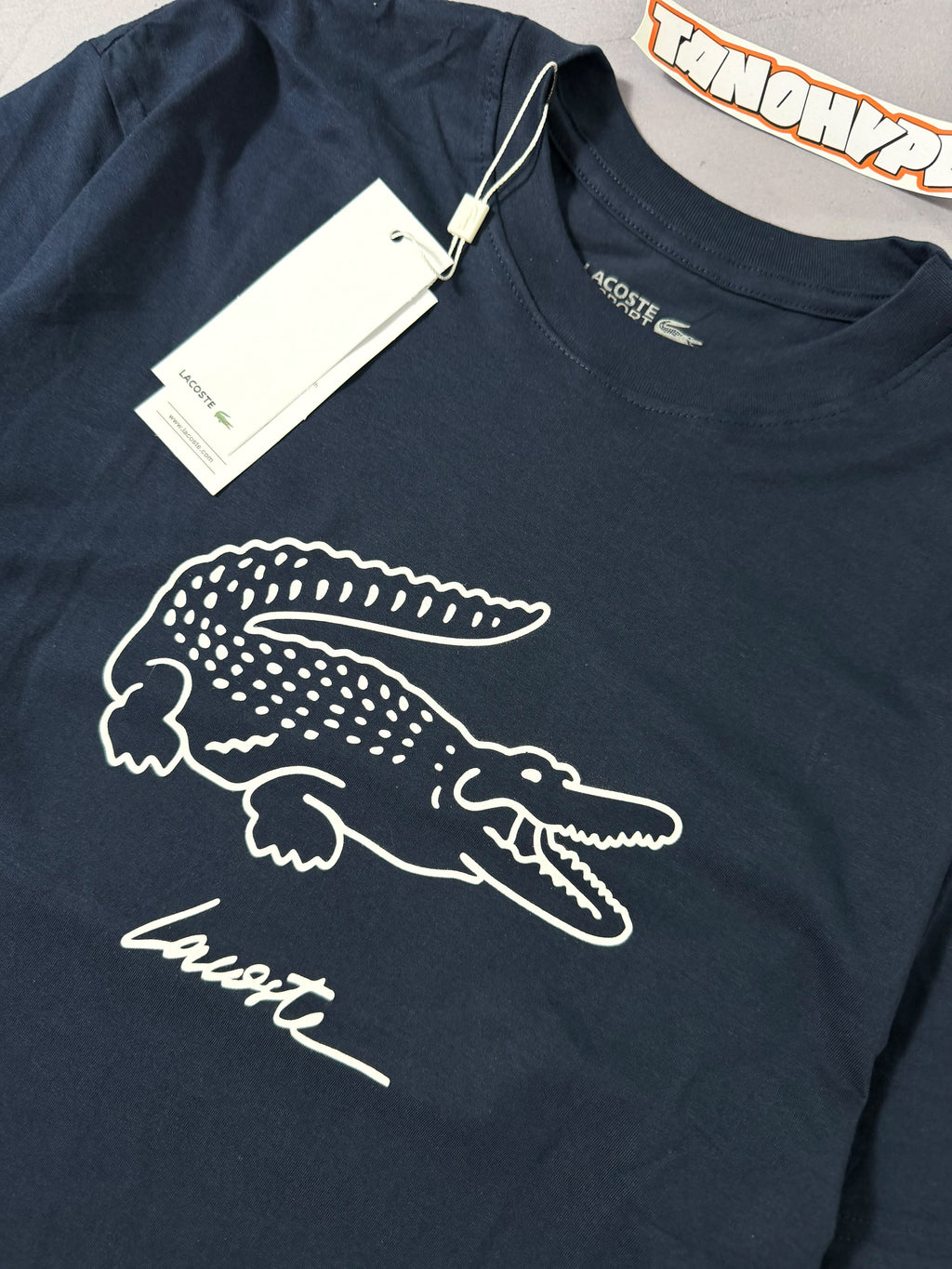 Camiseta Lacoste Big Croc Script - Azul Marinho