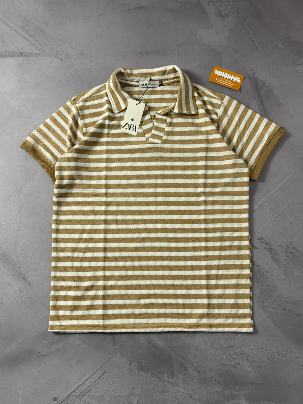 Polo Zara Tricô - Bege Listrada