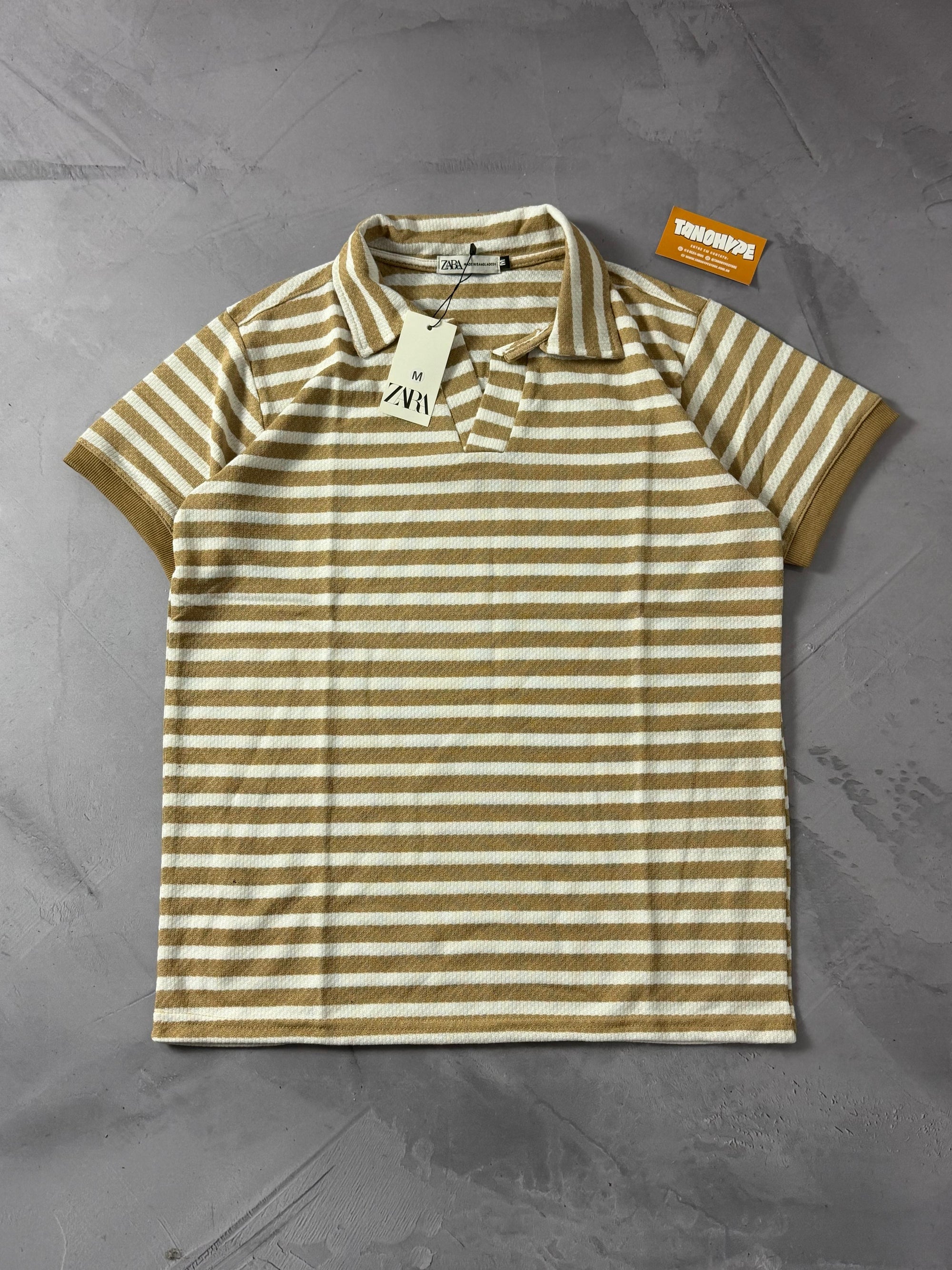 Polo Zara Tricô - Bege Listrada