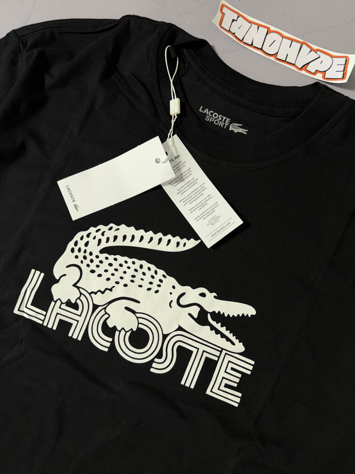 Camiseta Lacoste Sport Logo Retrô - Preto
