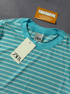 Camiseta Zara Listrada - Azul Turquesa e Branco