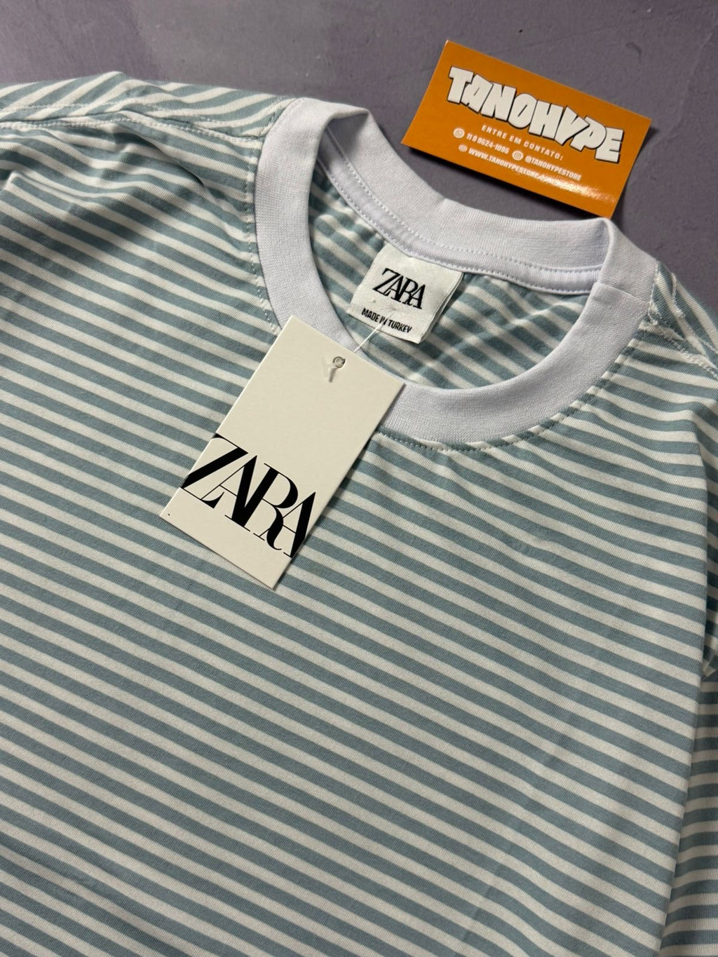 Camiseta Zara Listrada - Cinza e Branco