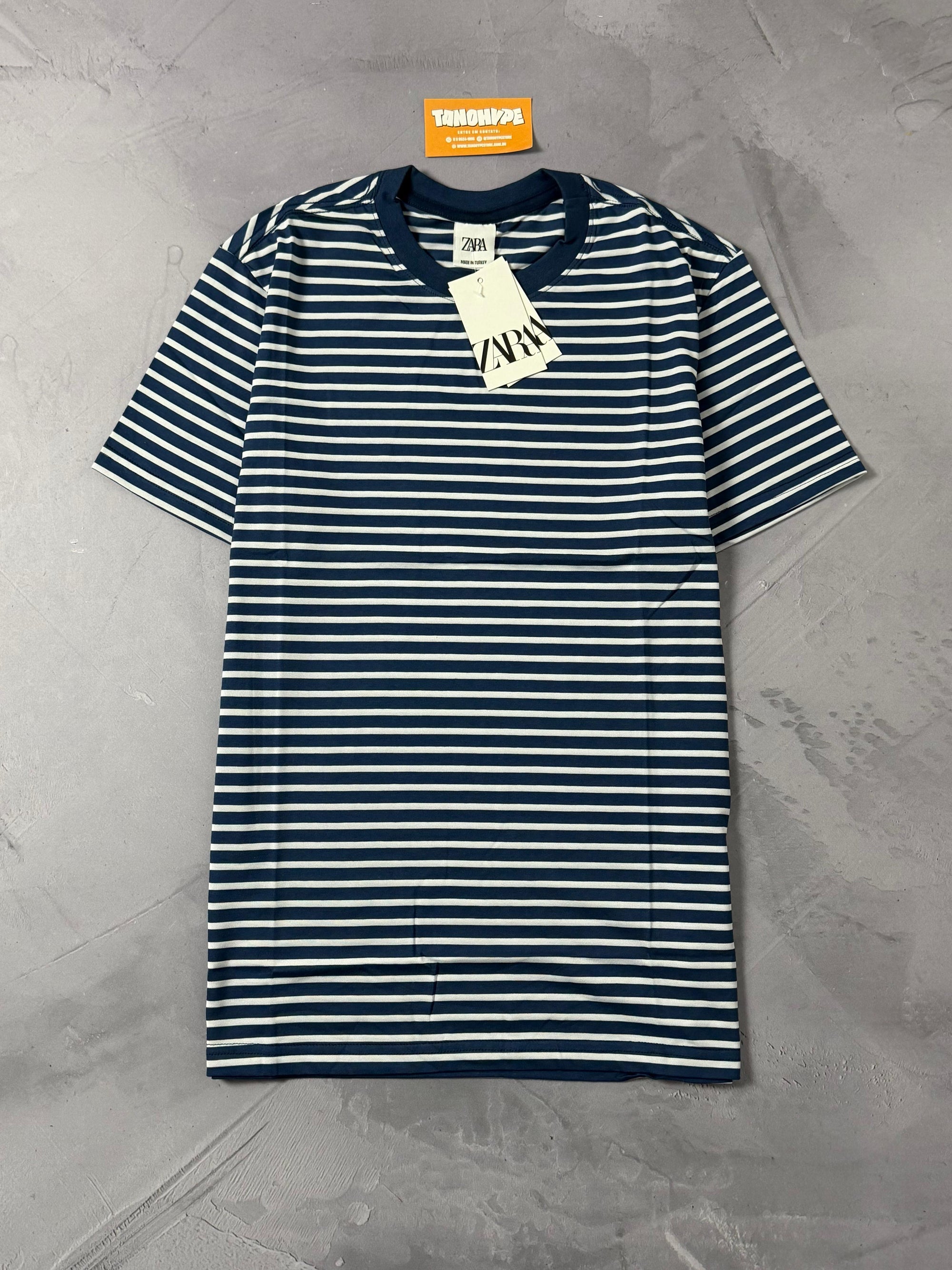 Camiseta Zara Listrada - Azul Marinho