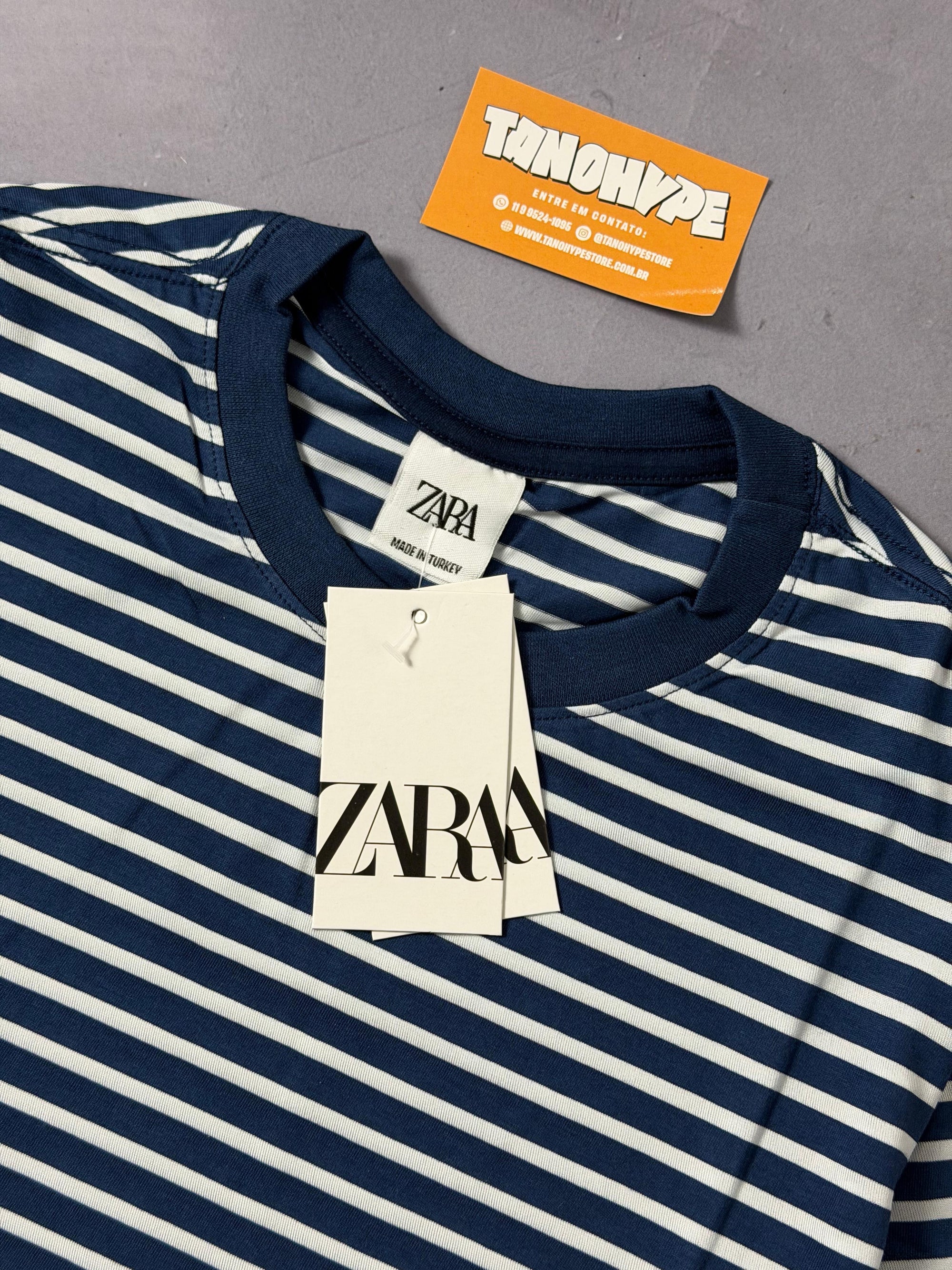 Camiseta Zara Listrada - Azul Marinho