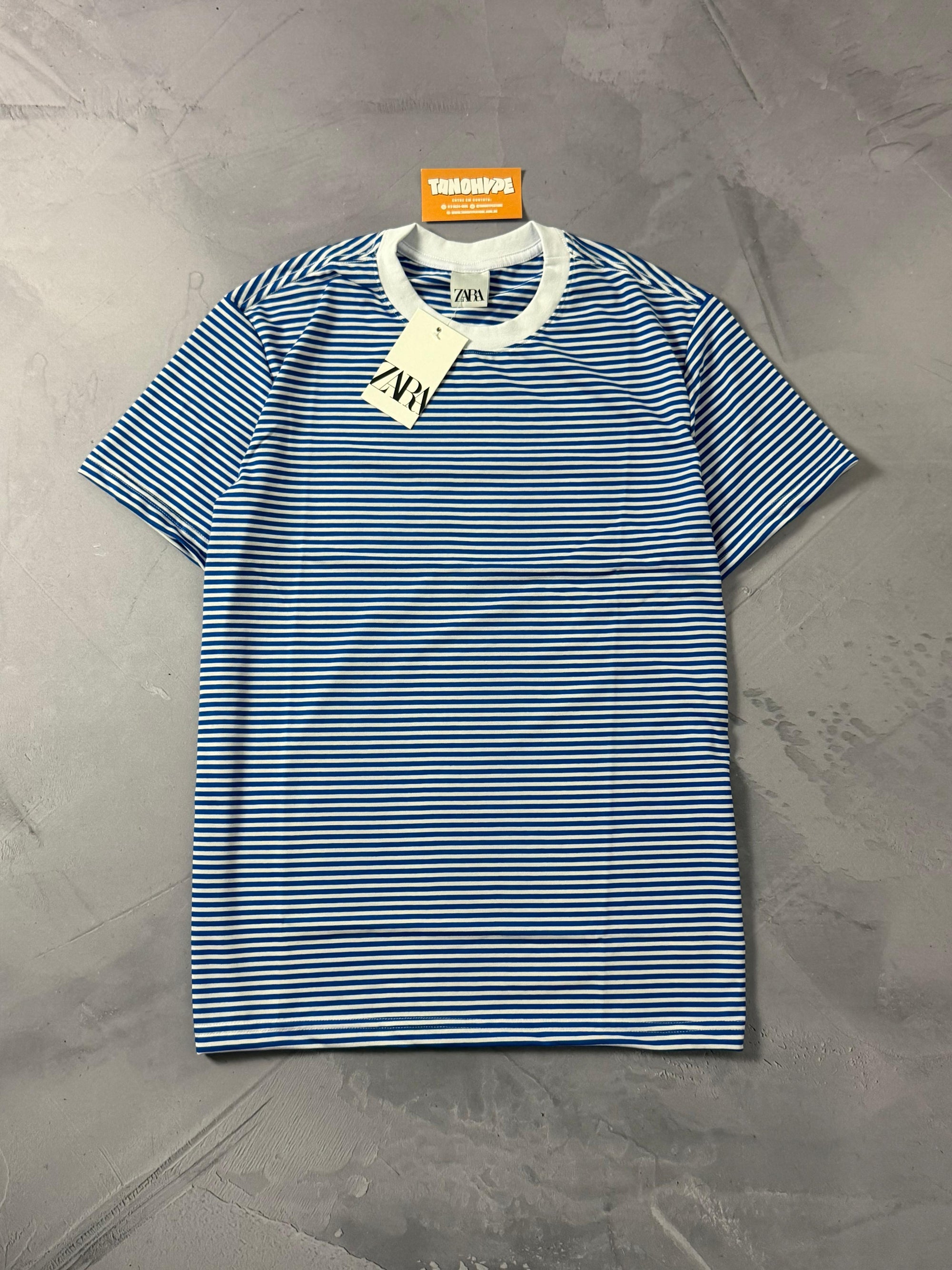 Camiseta Zara Listrada - Azul e Branco