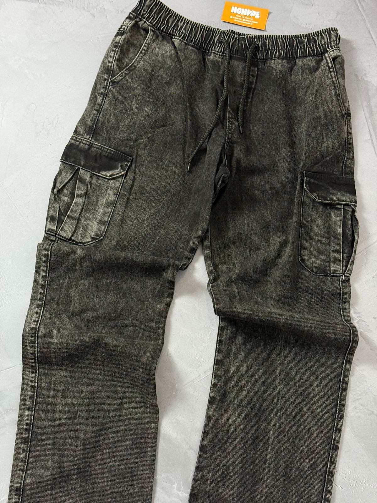 Calça Cargo Reta - Jeans Estonado
