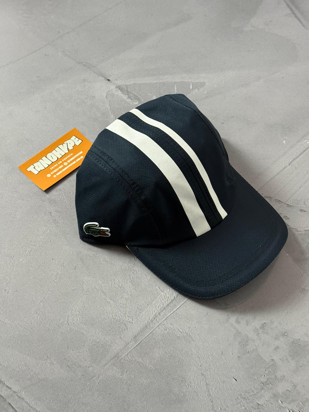 Boné Lacoste Five Panel Listras - Azul Marinho