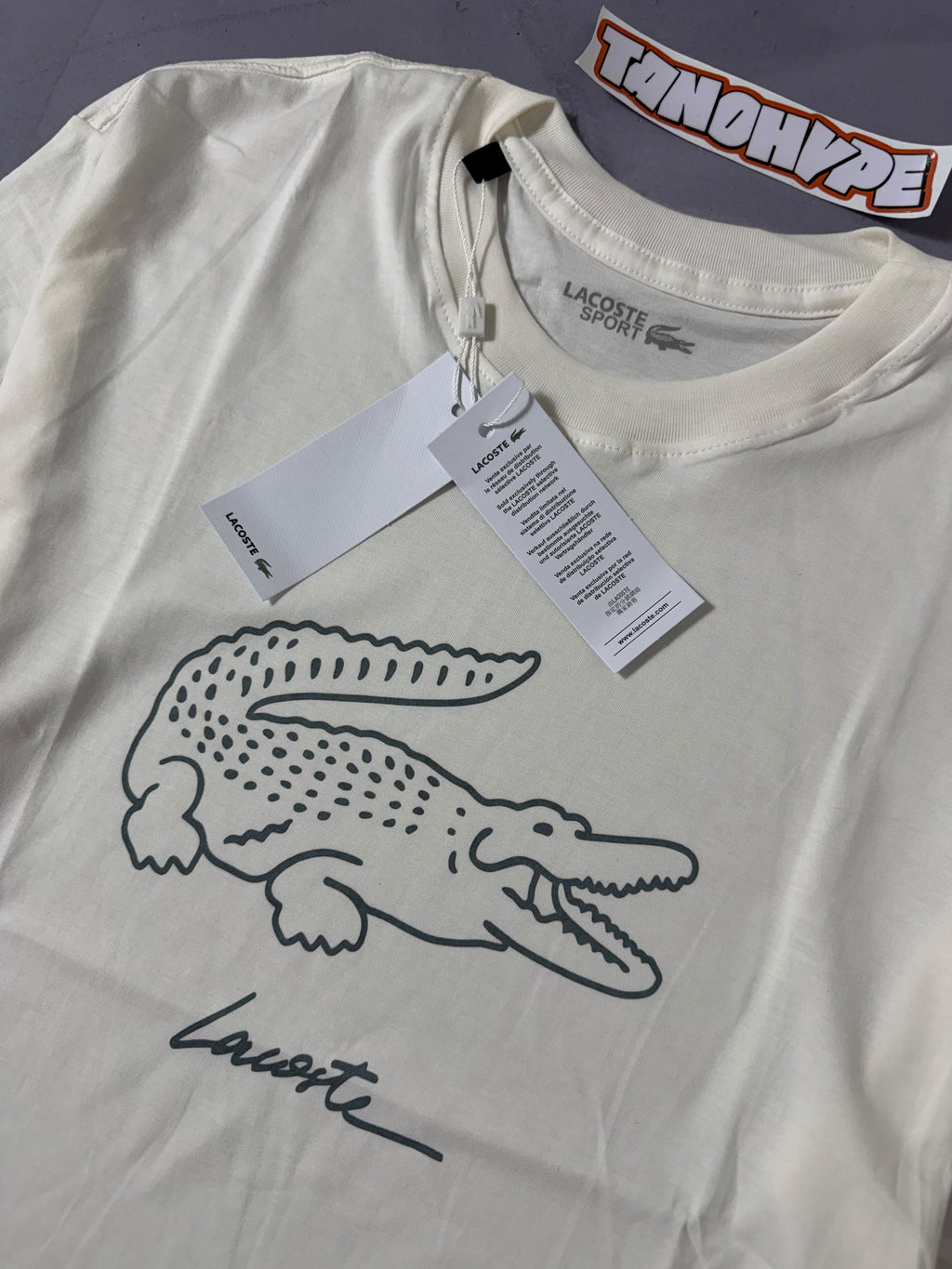 Camiseta Lacoste Big Croc Script - OffWhite